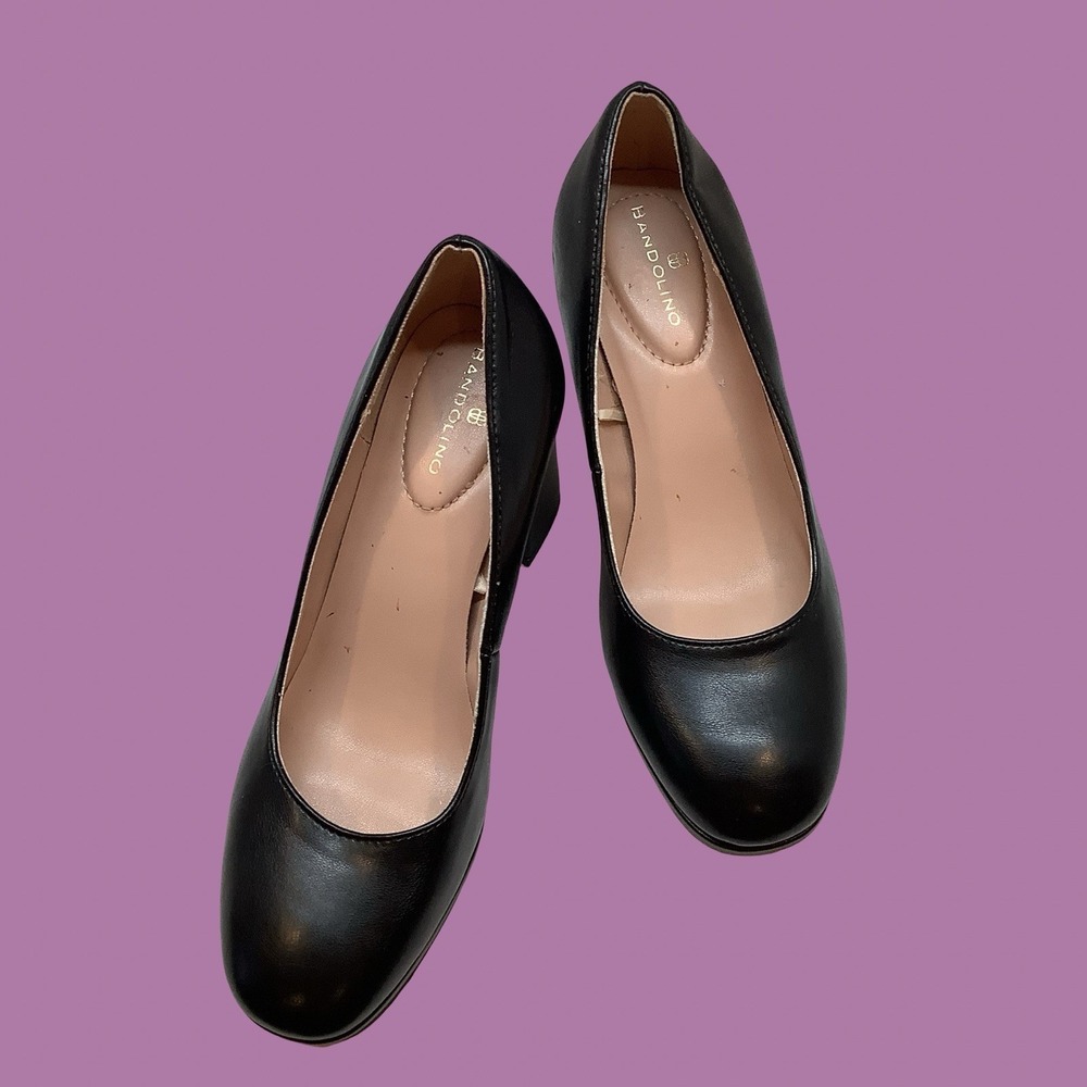Bandolino Black Leather Platform Pumps Shoes Comfortable Dressy Black Heels Sz 7